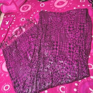 Pink & Black Sheer Sparkly Scarf / Wrap Animal Print Peace Signs 80In Long